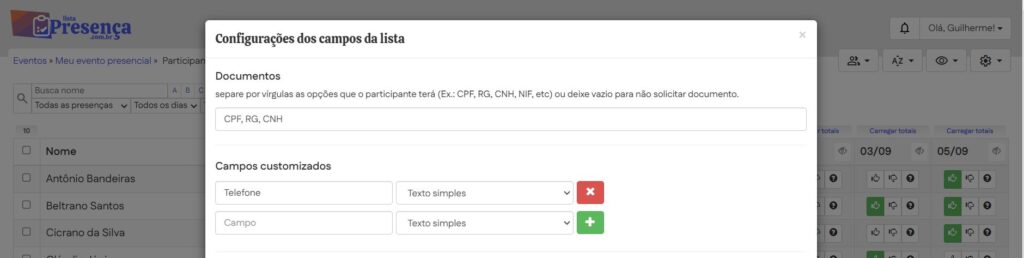 Como coletar dados dos participantes: configurando quais dados são necessários